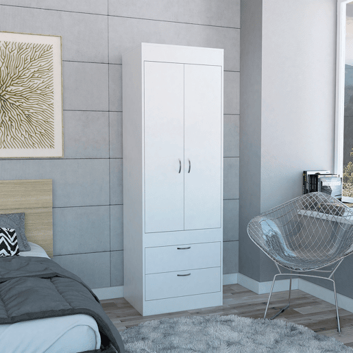 Roupeiro Lisboa, com 2 gavetas e varão para pendurar, 178.8 CM A X 59.18 CM L X 48.00 CM P, Branco