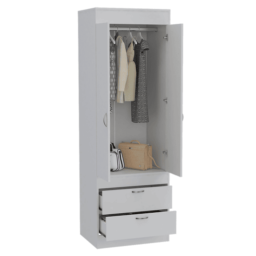 Roupeiro Lisboa, com 2 gavetas e varão para pendurar, 178.8 CM A X 59.18 CM L X 48.00 CM P, Branco
