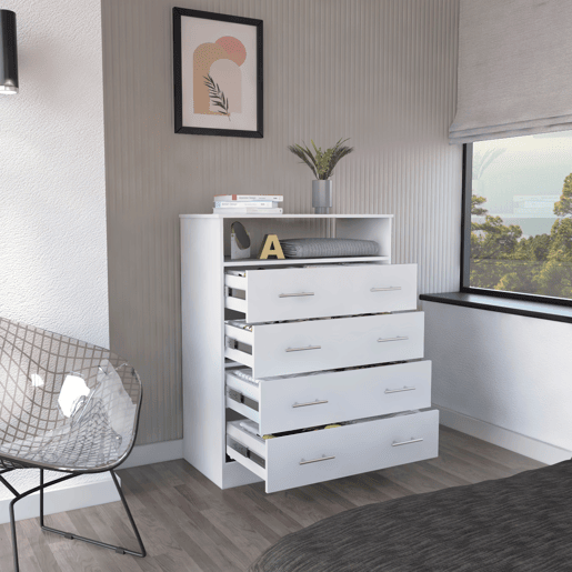Cómoda de 4 gavetas Peru com ampla arrumação Cómoda de 4 gavetas Peru com ampla arrumação
