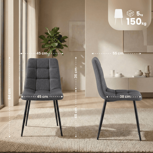 Silla de comedor Antibes de tela Gris oscuro 55X45X84 cm