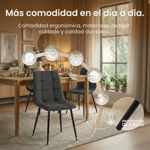 Silla de comedor Antibes de tela Gris oscuro 55X45X84 cm