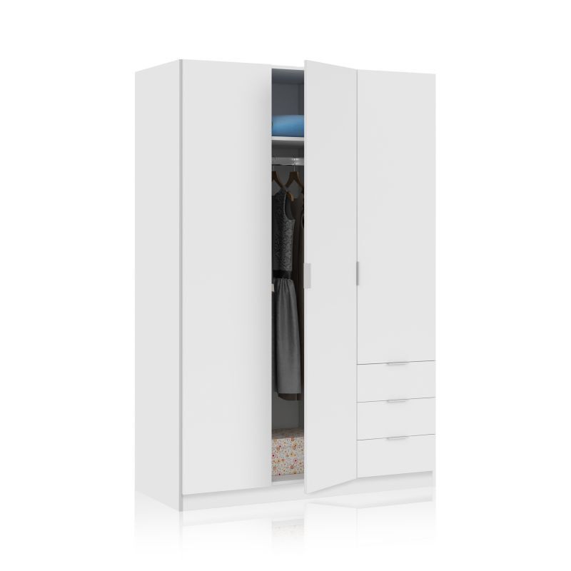 Armario de 3 puertas y 3 cajones en blanco 121x180 cm low cost blanco 121(armario)/35(cajón) x 180(armario)/13(cajón) x 52(armario)/45(cajón) cm