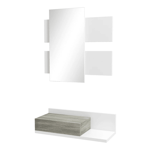 HOMCOM Conjunto de Móveis de Entrada com Espelho e Gaveta Móvel de Entrada Suspenso para Corredor Estilo Moderno 75x3,5x75 cm e 75x30,5x20 cm Branco e Cinza