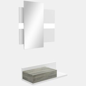 HOMCOM Conjunto de Móveis de Entrada com Espelho e Gaveta Móvel de Entrada Suspenso para Corredor Estilo Moderno 75x3,5x75 cm e 75x30,5x20 cm Branco e Cinza