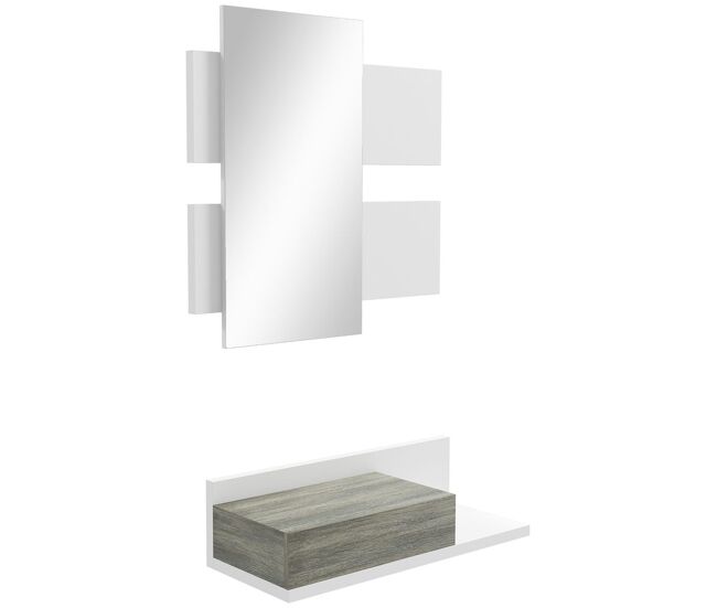 Homcom juego de muebles de entrada recibidor con espejo y cajón recibidor colgante para pasillo estilo moderno 75x3,5x75 cm y 75x30,5x20 cm blanco y gris