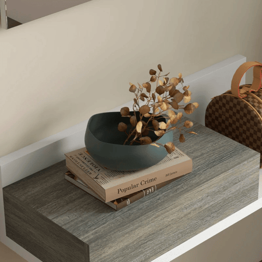 HOMCOM Conjunto de Móveis de Entrada com Espelho e Gaveta Móvel de Entrada Suspenso para Corredor Estilo Moderno 75x3,5x75 cm e 75x30,5x20 cm Branco e Cinza
