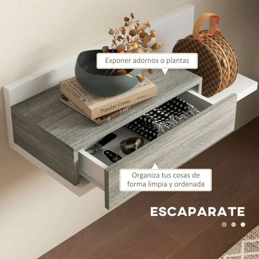 HOMCOM Conjunto de Móveis de Entrada com Espelho e Gaveta Móvel de Entrada Suspenso para Corredor Estilo Moderno 75x3,5x75 cm e 75x30,5x20 cm Branco e Cinza