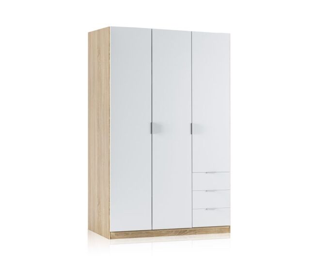 Armario de 3 puertas y 3 cajones en blanco artik y roble canadian 121x180 cm low cost blanco artik (blanco mate) - roble canadian 121(armario)/35(cajó