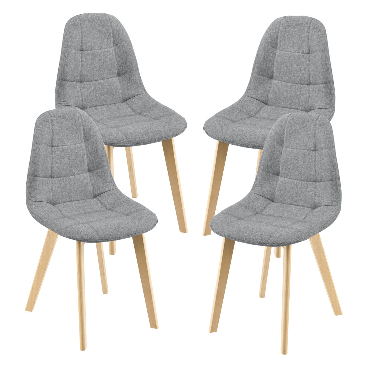 Set de 4 sillas de comedor kopparberg tapizado patas de haya 86 x 53 x 47 cm gris claro [en.casa]