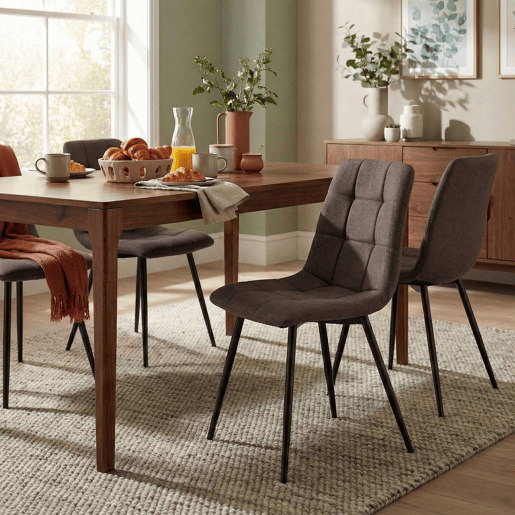 Silla de comedor Antibes de tela Marrón 55X45X84 cm