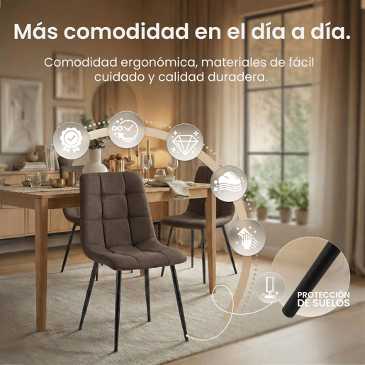 Silla de comedor Antibes de tela Marrón 55X45X84 cm