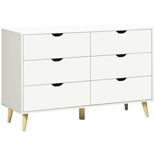 HOMCOM Cómoda com 6 Gavetas e Pés Elevados Cómoda para Dormitório Sala de Estar Estilo Moderno Anti-Tombo 120x40x76 cm Branco