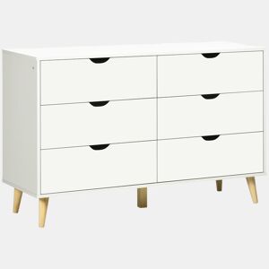 HOMCOM Cómoda com 6 Gavetas e Pés Elevados Cómoda para Dormitório Sala de Estar Estilo Moderno Anti-Tombo 120x40x76 cm Branco