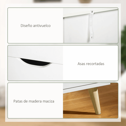 HOMCOM Cómoda com 6 Gavetas e Pés Elevados Cómoda para Dormitório Sala de Estar Estilo Moderno Anti-Tombo 120x40x76 cm Branco