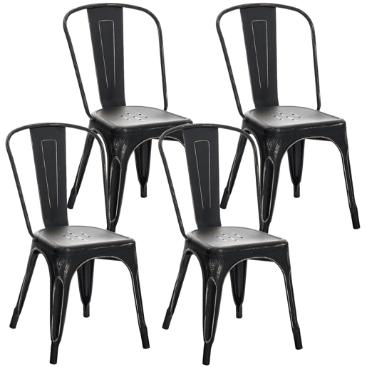 Set De 4 Sillas Apilables Benedikt Metal Negro-dorado 48X44X89 cm