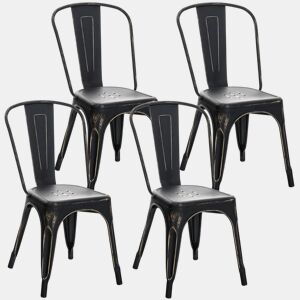 Set De 4 Sillas Apilables Benedikt Metal Negro-dorado 48X44X89 cm