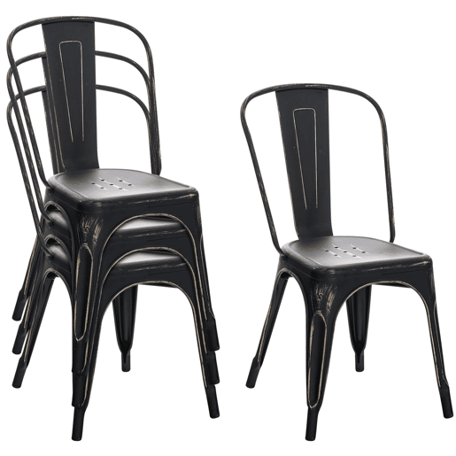 Set De 4 Sillas Apilables Benedikt Metal Negro-dorado 48X44X89 cm