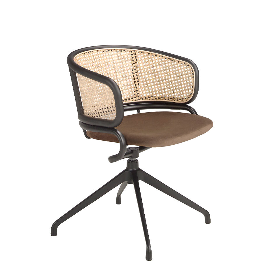 Silla giratoria terciopelo y rattan