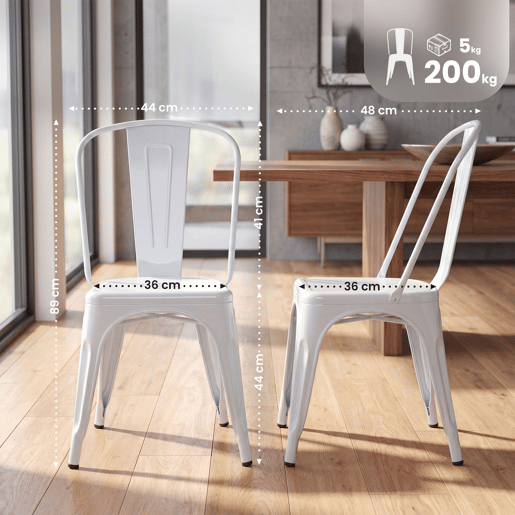 Set de 4 Sillas Apilables Benedikt Metal Blanco 48X44X89 cm