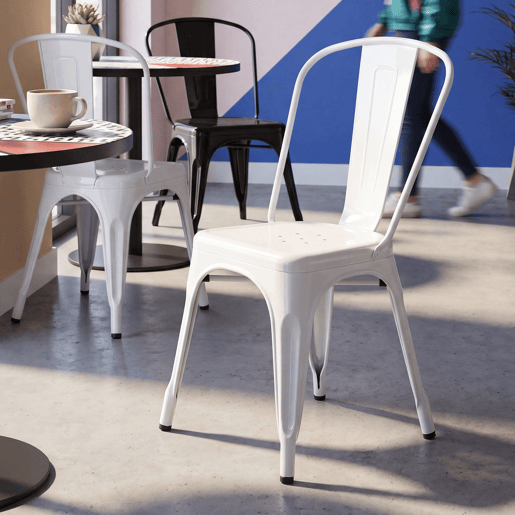 Set de 4 Sillas Apilables Benedikt Metal Blanco 48X44X89 cm