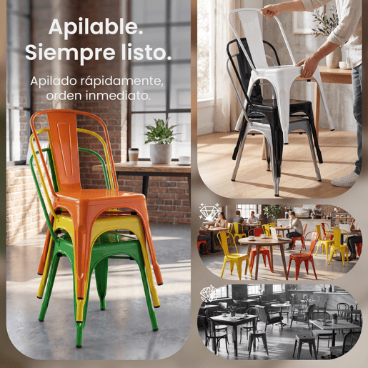 Set de 4 Sillas Apilables Benedikt Metal Blanco 48X44X89 cm