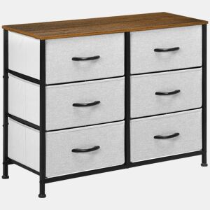 HOMCOM Cómoda Estilo Industrial Cómoda com 6 Gavetas de Tecido Dobrável para Dormitório Estrutura de Aço e Pés com Almofadas Ajustáveis 80x30x62,5 cm Cinza e Marrom