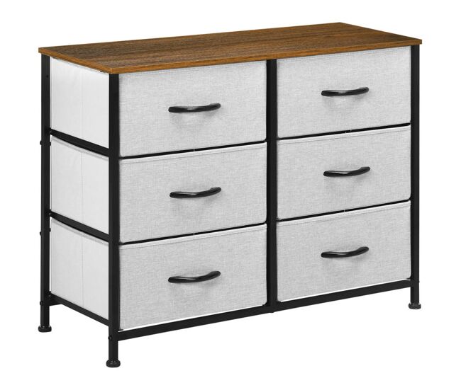 Homcom cómoda moderna cajonera con 6 cajones de tela plegable para dormitorio marco de acero y almohadillas ajustables para salón recibidor 80x30x62,5 cm gris y marrón