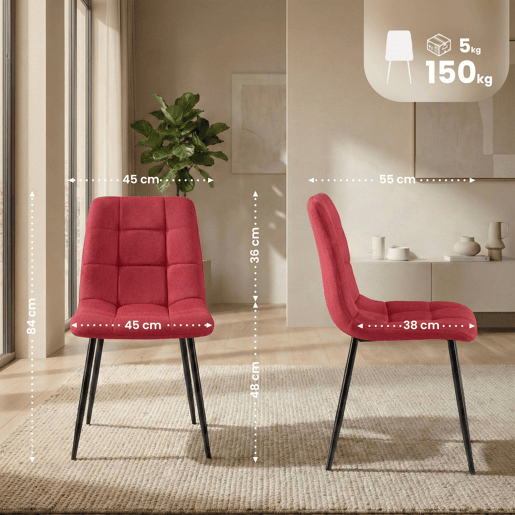 Silla de comedor Antibes de tela Rojo 55X45X84 cm