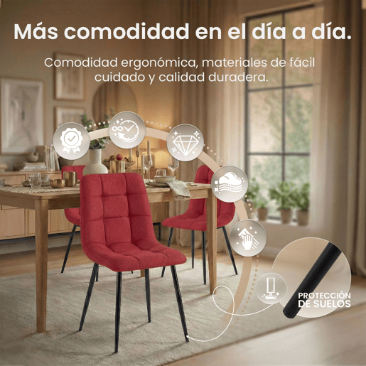Silla de comedor Antibes de tela Rojo 55X45X84 cm
