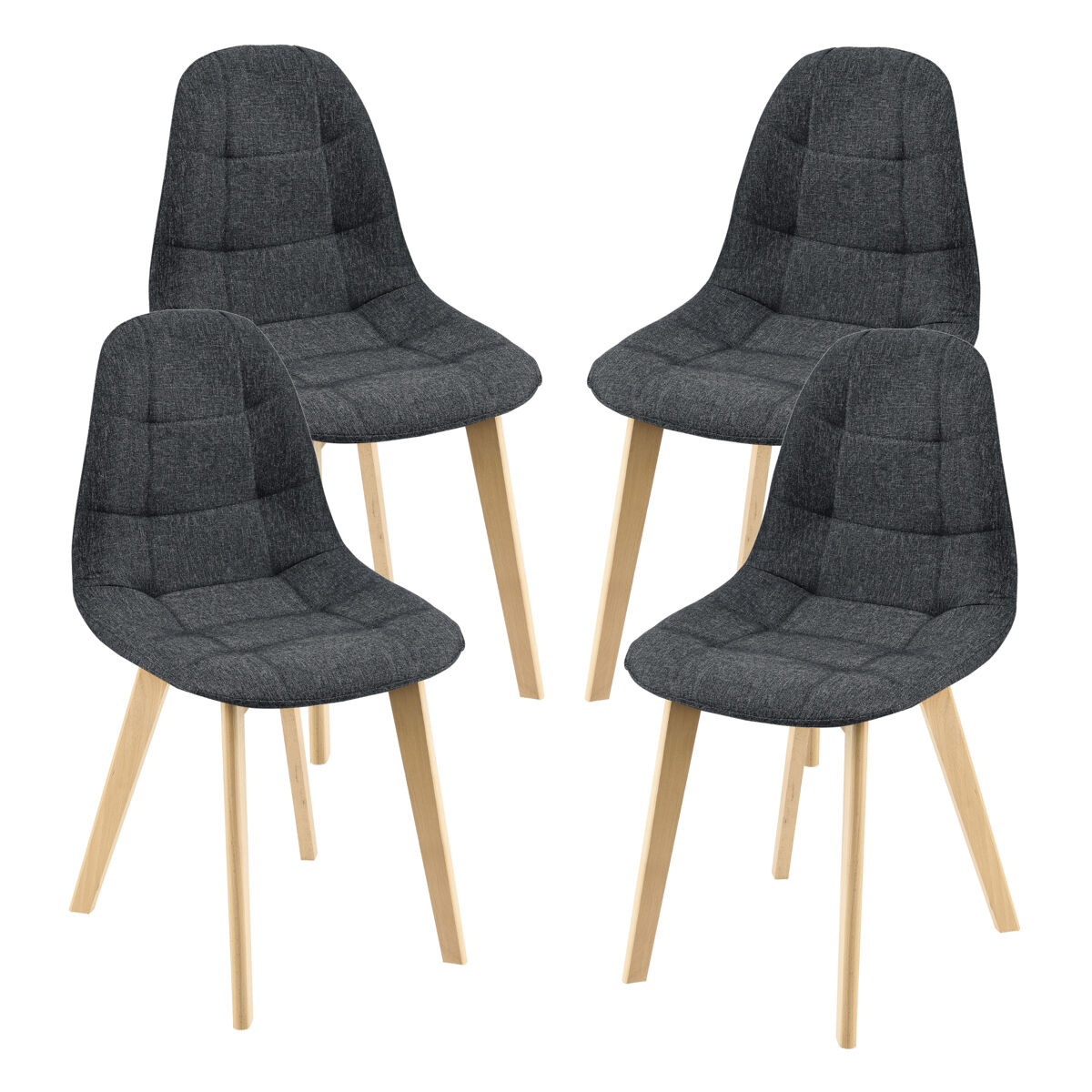 Set de 4 sillas de comedor kopparberg tapizado patas de haya 86 x 53 x 47 cm negro [en.casa]