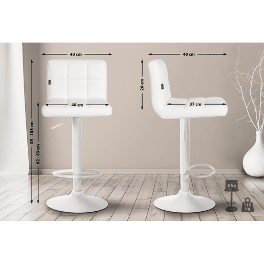 Taburete de bar Feni en polipiel Simil cuero Blanco 40X40X85 cm