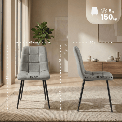 Silla de comedor Antibes de tela Gris claro 55X45X84 cm