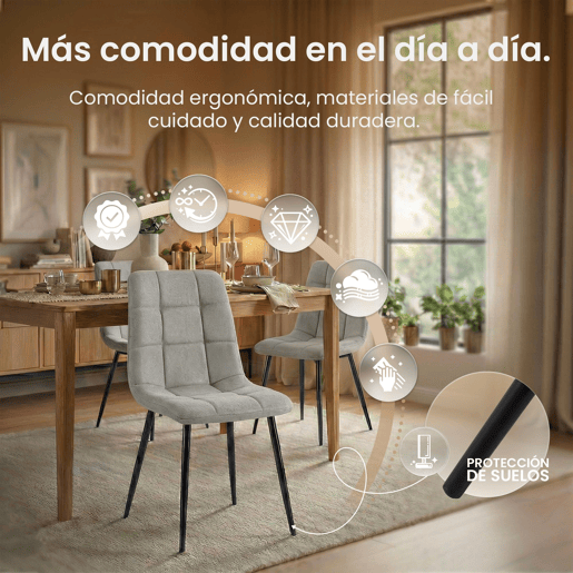 Silla de comedor Antibes de tela Gris claro 55X45X84 cm