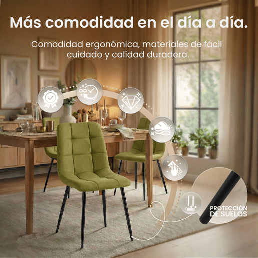Silla de comedor Antibes de tela Verde 55X45X84 cm