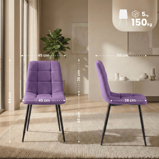 Silla de comedor Antibes de tela Lila 55X45X84 cm
