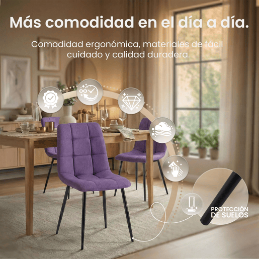 Silla de comedor Antibes de tela Lila 55X45X84 cm