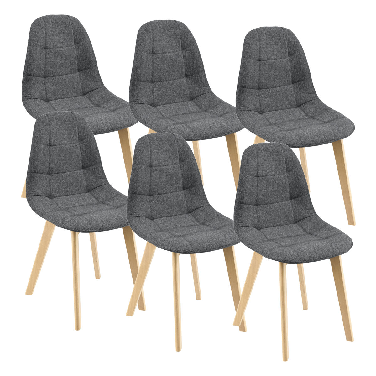 Set de 6 Sillas de Comedor Kopparberg Tapizado Madera de haya