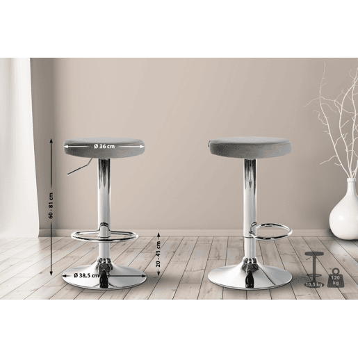 Taburete de bar Ponte tapizado en terciopelo Gris 38.5X38.5X60 cm