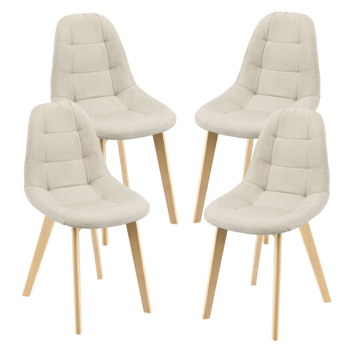 Set de 4 sillas de comedor kopparberg tapizado patas de haya 86 x 53 x 47 cm beige [en.casa]
