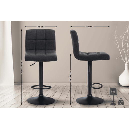 Taburete de bar Calma en tela Gris oscuro 47X46X94 cm