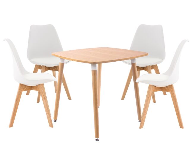Juego de comedor liborg para cuatro personas madera natural/blanco