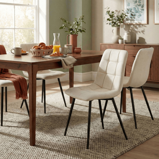 Silla de comedor Antibes de tela Crema 55X45X84 cm
