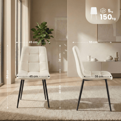 Silla de comedor Antibes de tela Crema 55X45X84 cm