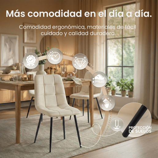 Silla de comedor Antibes de tela Crema 55X45X84 cm