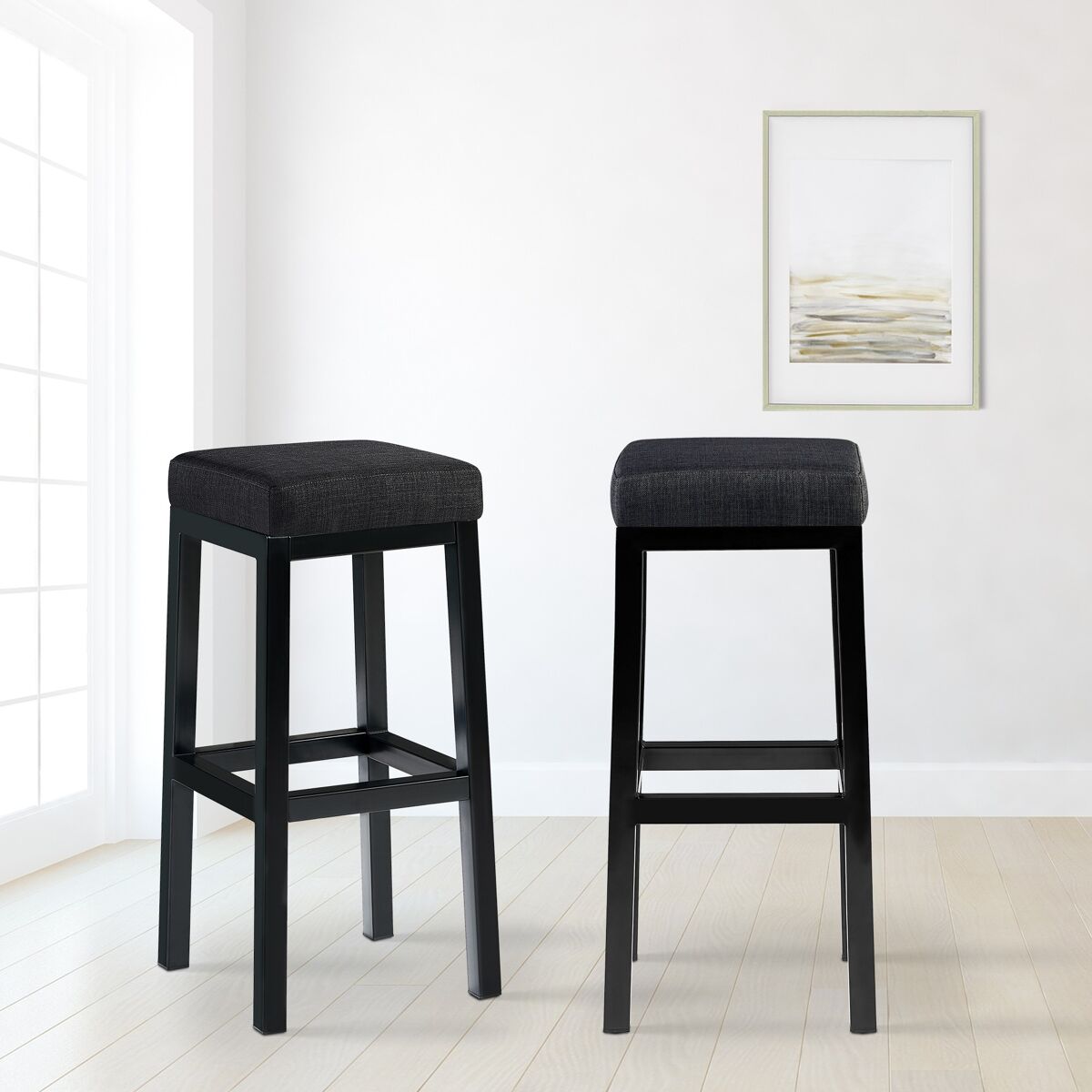 Taburete de bar taylor altura del asiento 83 cm estructura de metal negro tela gris oscuro 37x37x83 cm