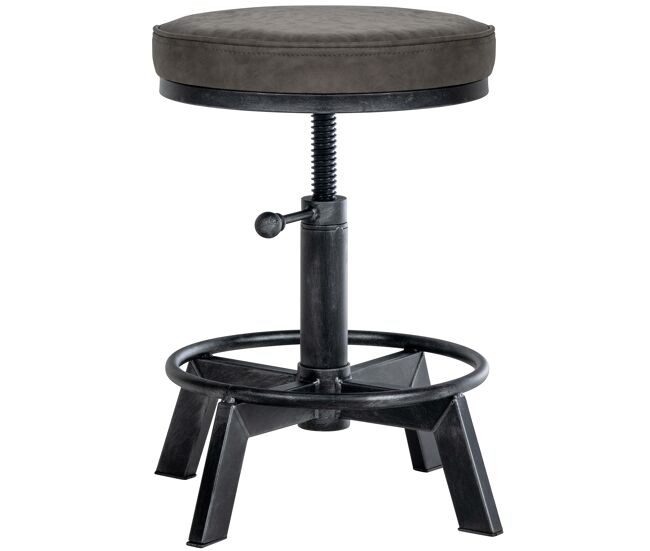 Taburete destin en polipiel ajustable en altura simil cuero plateado antiguo 42x42x44 cm