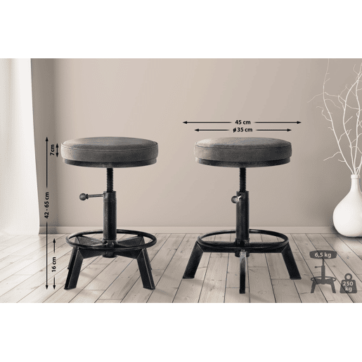 Taburete Destin en polipiel ajustable en altura Simil cuero Plateado antiguo 42X42X44 cm