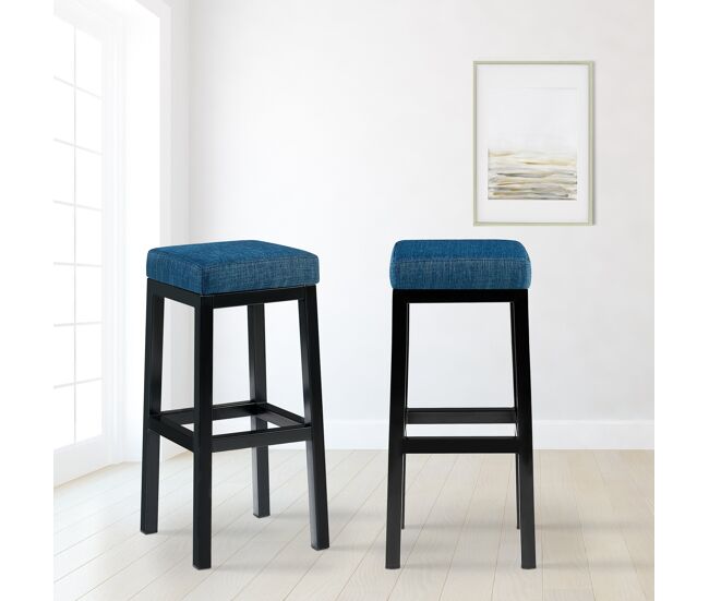 Taburete de bar taylor altura del asiento 83 cm estructura de metal negro tela azul 37x37x83 cm
