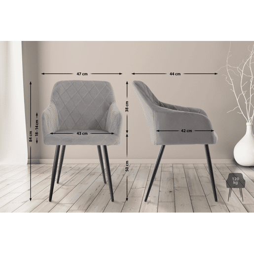 Silla de comedor Shila Terciopelo Gris 44X47X84 cm
