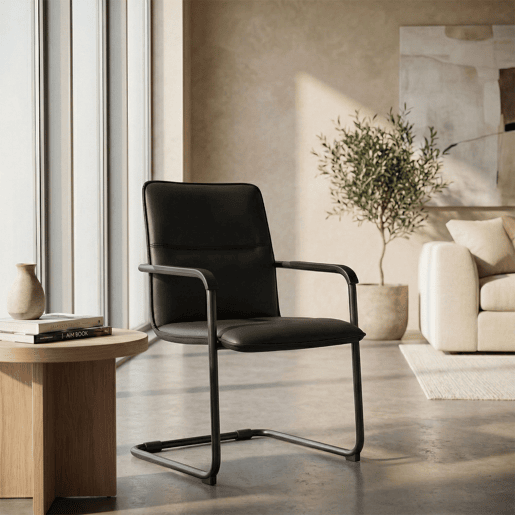 Silla voladiza Seattle de piel sintetica Simil cuero Negronegro 59X57X92 cm